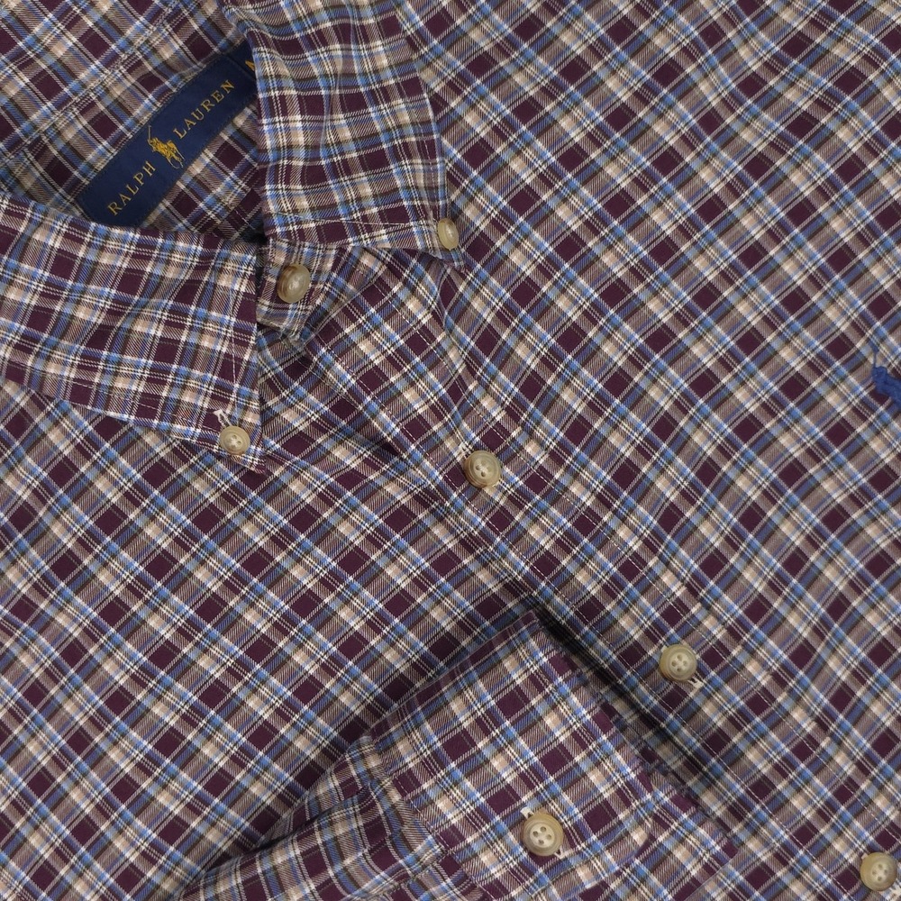 Ralph Lauren Shirt Mens Medium Purple Plaid Long Sleeve Button Down Cotton